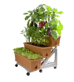 Coltivazione E Cura-Bama Set 3 fioriere con carrello terracotta 80x74x73 cm