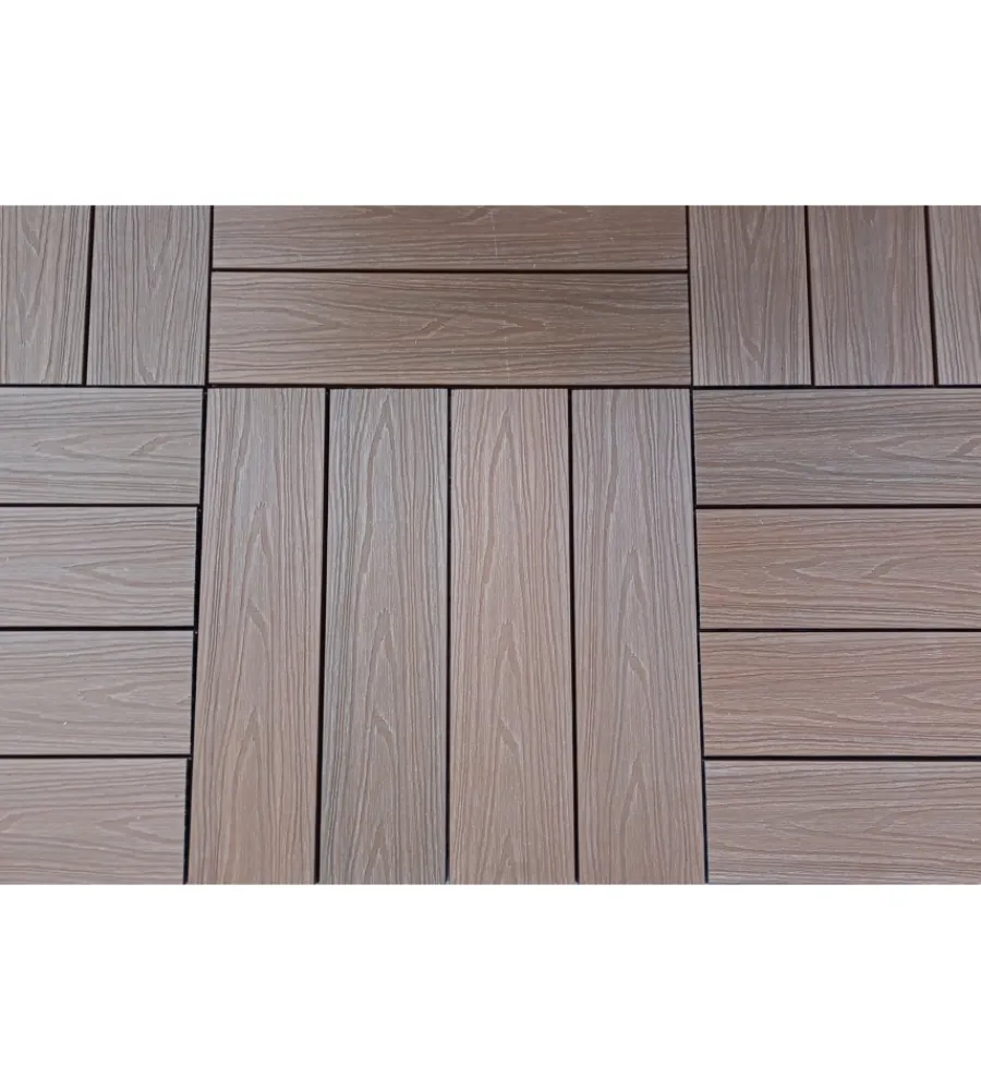 Fontane, Decorazioni E Pavimentazioni|Set 12 pezzi di piastrella da esterno riviera in wpc con finitura teak 60x15 cm