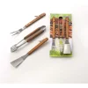Discount Set 3 pezzi in acciaio inox con manico in legno Barbecue