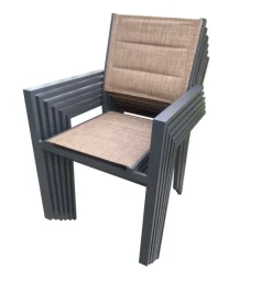 Mobili Da Giardino E Accessori- Set 6 sedie da esterno con braccioli riviera "azalea" impilabili, imbottite e impermeabili beige 56x55x85 cm