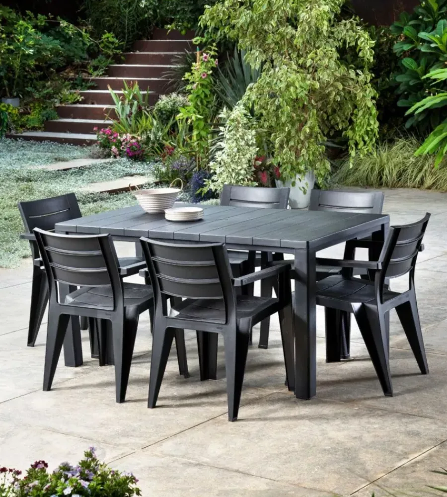 Mobili Da Giardino E Accessori-Keter Set 6 sedie da esterno impilabili "julie" in polipropilene grafite effetto legno 61,5x58,5x79 cm