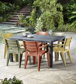 Mobili Da Giardino E Accessori-Keter Set 6 sedie da esterno impilabili "julie" in polipropilene 2 verde, 2 rosso, 2 giallo effetto legno 61,5x58,5x79 cm