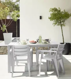Keter Mobili Da Giardino E Accessori|Set 6 sedie da esterno impilabili "julie" in polipropilene bianco effetto legno 61,5x58,5x79 cm