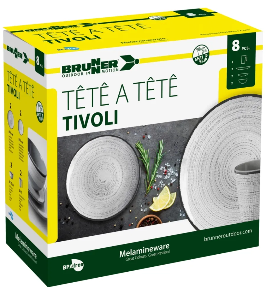 Campeggio-Brunner Set 8 stoviglie da campeggio "tivoli" in melamina antiscivolo