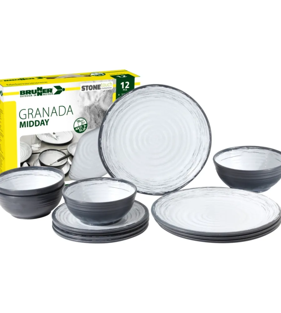 Brunner Campeggio|Set 12 stoviglie da campeggio "granada" in stone touch antiscivolo