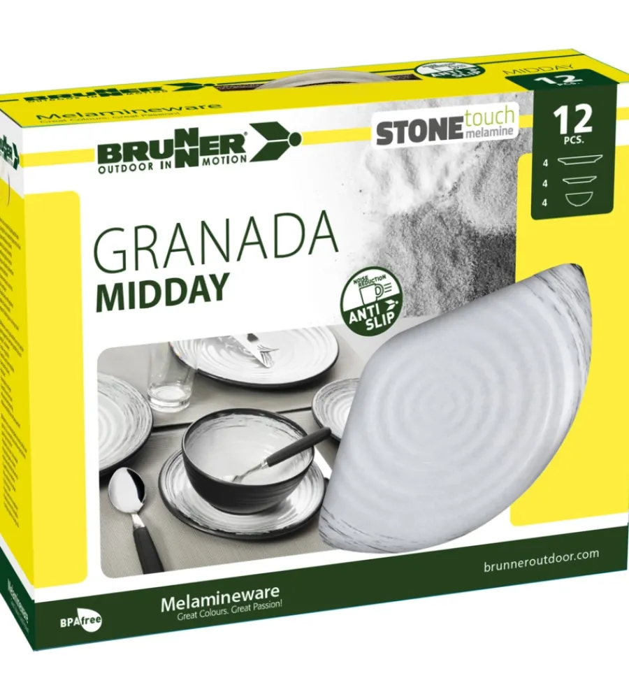 Brunner Campeggio|Set 12 stoviglie da campeggio "granada" in stone touch antiscivolo