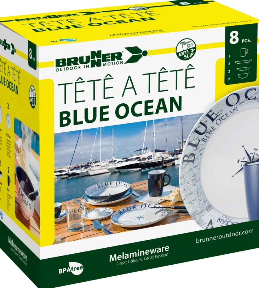 Brunner Campeggio|Set 8 stoviglie da campeggio "blue ocean" in melamina antiscivolo