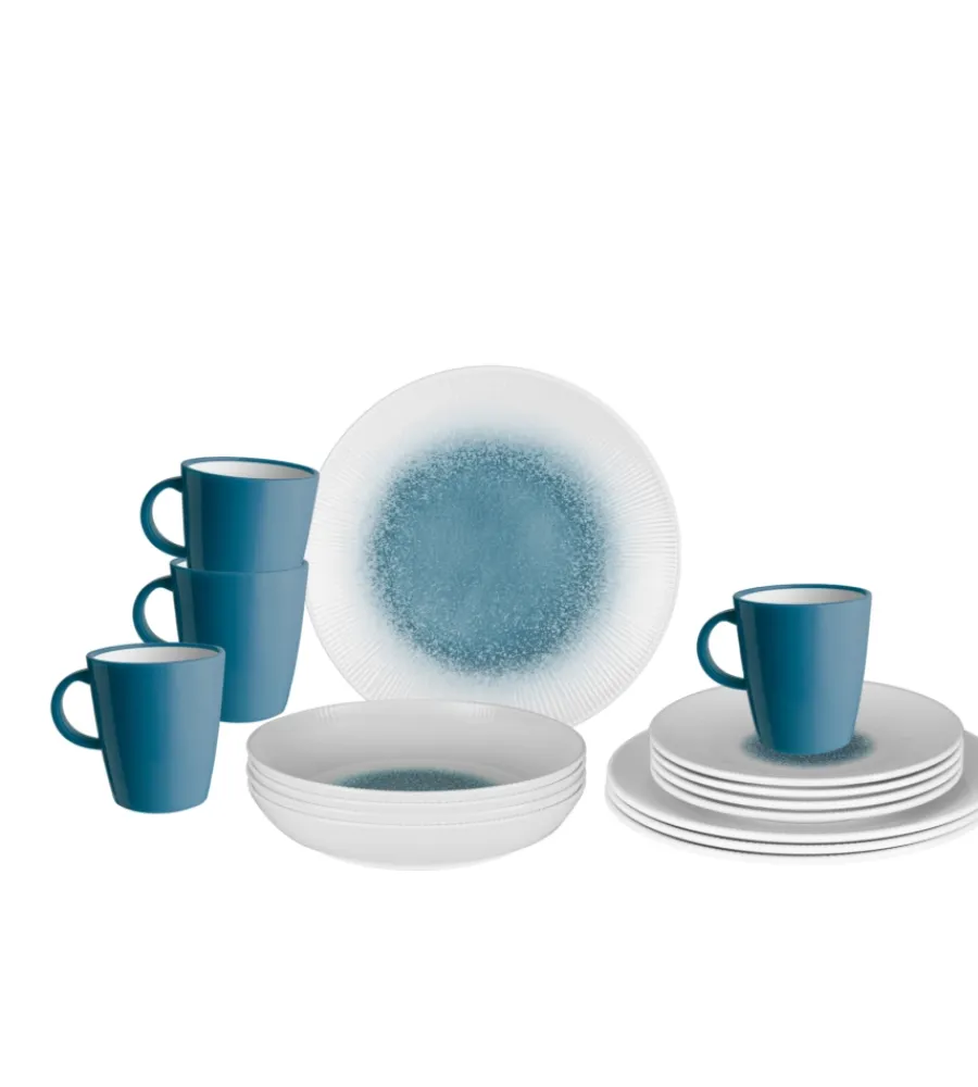 Discount Set 16 stoviglie da campeggio "meteore azur" in stone touch antiscivolo Campeggio