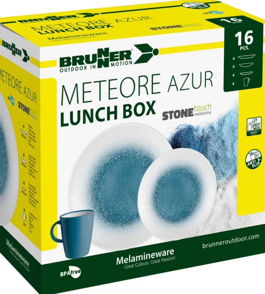 Discount Set 16 stoviglie da campeggio "meteore azur" in stone touch antiscivolo Campeggio