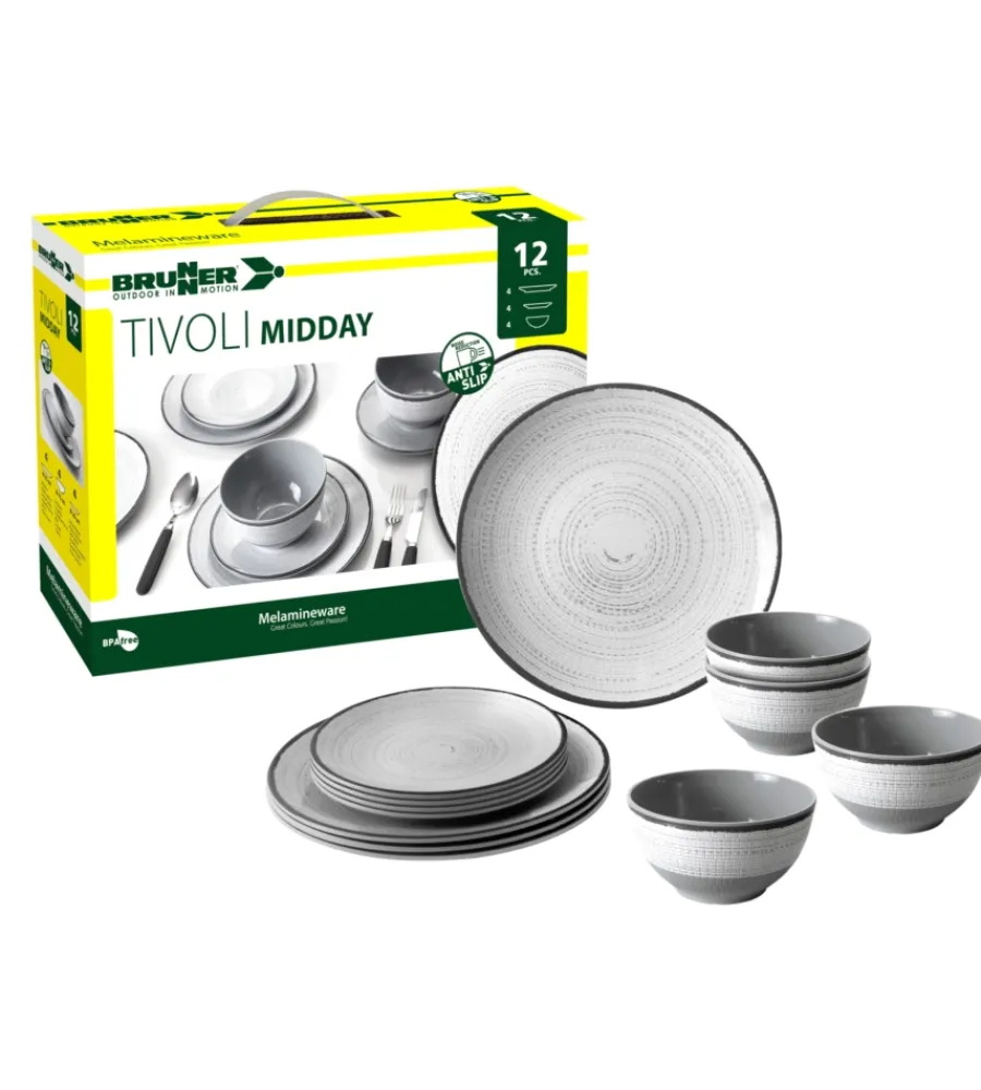 Sale Set 12 stoviglie da campeggio "tivoli" in melamina antiscivolo Campeggio