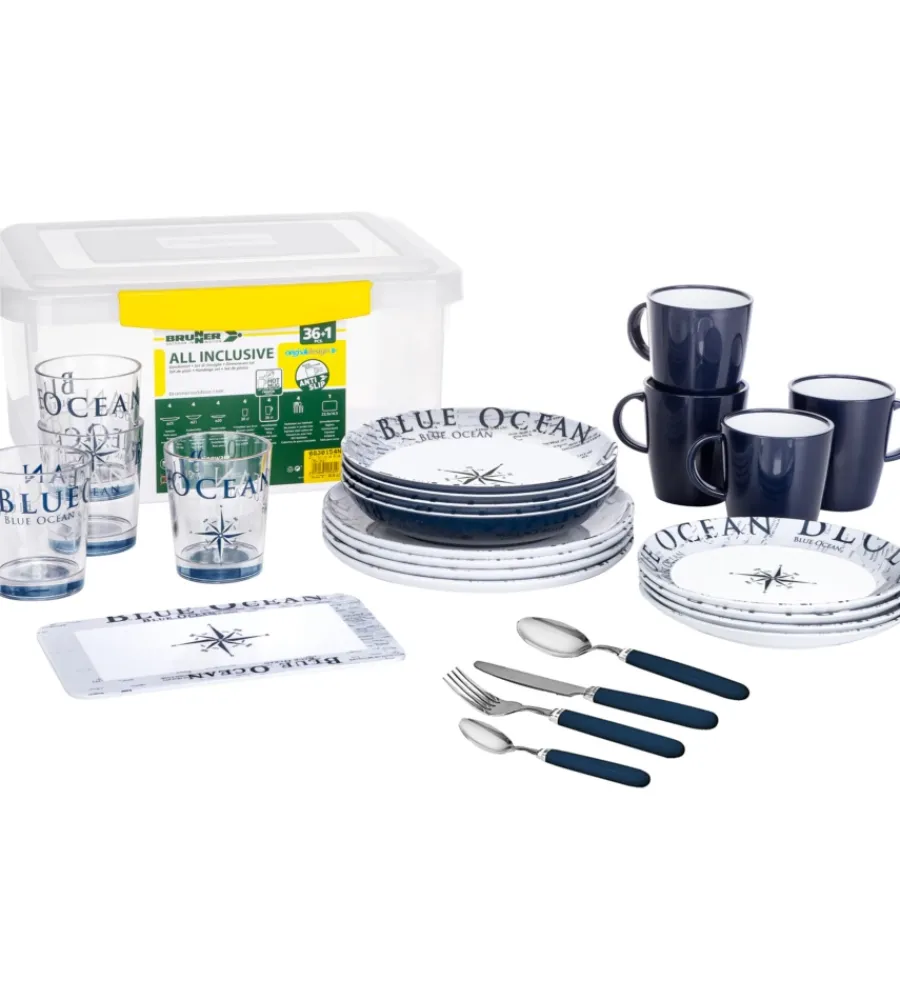 Outlet Set 36 stoviglie da campeggio "blue ocean" in melamina antiscivolo Campeggio