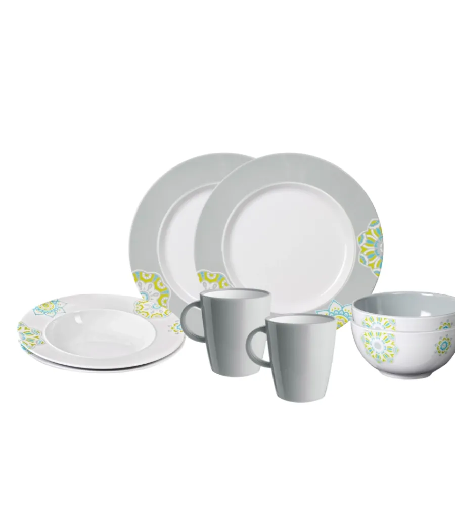 Sale Set 8 stoviglie da campeggio "sandhya" in melamina antiscivolo Campeggio