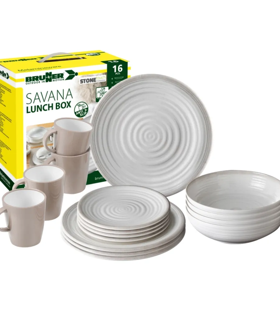 Campeggio-Brunner Set 16 stoviglie da campeggio "savana" in stone touch antiscivolo