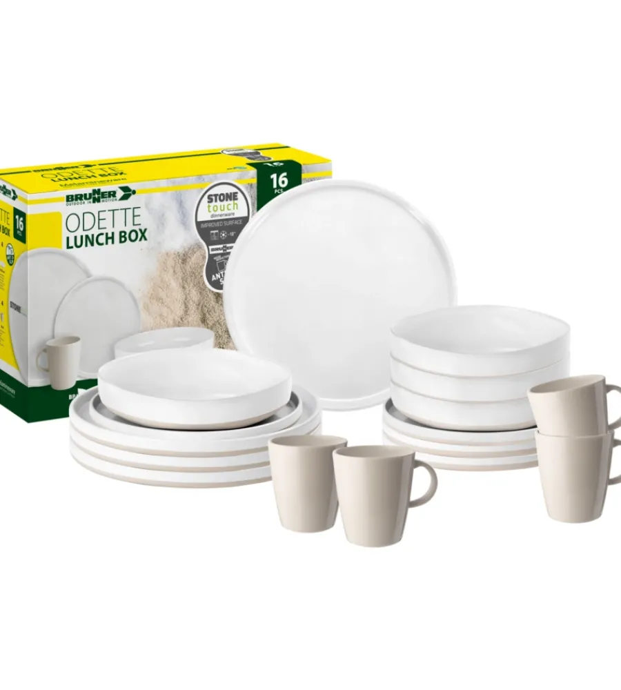 Brunner Campeggio|Set 16 stoviglie da campeggio "odette" in stone touch antiscivolo