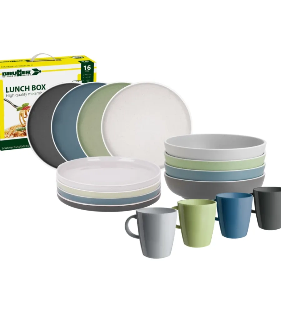 Brunner Campeggio|Set 16 stoviglie da campeggio "dolomit" in stone touch antiscivolo