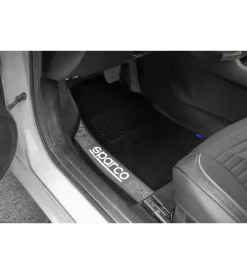 Sparco Auto Interno|Set 4 tappetini neri e grigi per auto in moquette