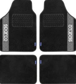 Sparco Auto Interno|Set 4 tappetini neri e grigi per auto in moquette