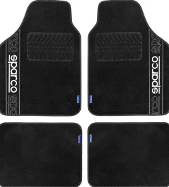 Sparco Auto Interno|Set 4 tappetini neri per auto in moquette