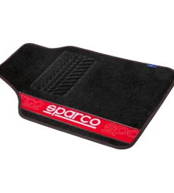 Sparco Auto Interno|Set 4 tappetini per auto nero/rosso in moquette