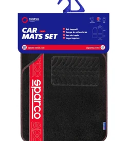 Sparco Auto Interno|Set 4 tappetini per auto nero/rosso in moquette