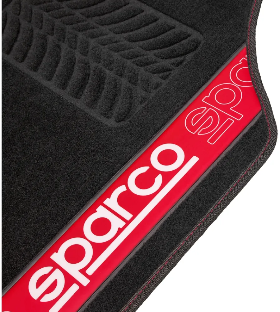Sparco Auto Interno|Set 4 tappetini per auto nero/rosso in moquette