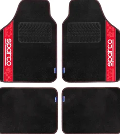 Sparco Auto Interno|Set 4 tappetini per auto nero/rosso in moquette