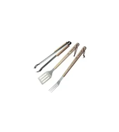 Online Set barbecue 3 pezzi spatola, pinza e forchetta in acciaio inox con manico in legno - Barbecue