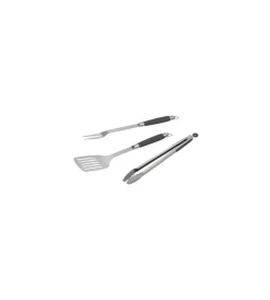 Sale Set barbecue 3 pezzi spatola, pinza e forchetta in acciaio inox con manico nero antiscivolo - Barbecue