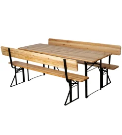 Set birreria da giardino pieghevole in legno e metallo due panche con schienale e tavolo 200x70 cm Mobili Da Giardino E Accessori