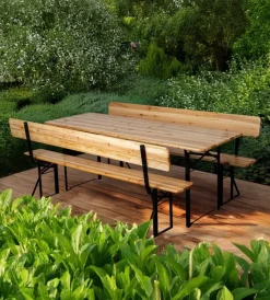 Set birreria da giardino pieghevole in legno e metallo due panche con schienale e tavolo 200x70 cm Mobili Da Giardino E Accessori