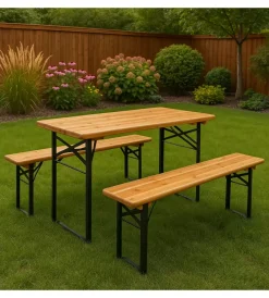 EuroGarden Mobili Da Giardino E Accessori|Set birreria da giardino pieghevole in legno 200x70 cm