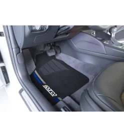Sparco Auto Interno|Set completo spc19  tappetini auto universali in moquette nero/blu poliestere