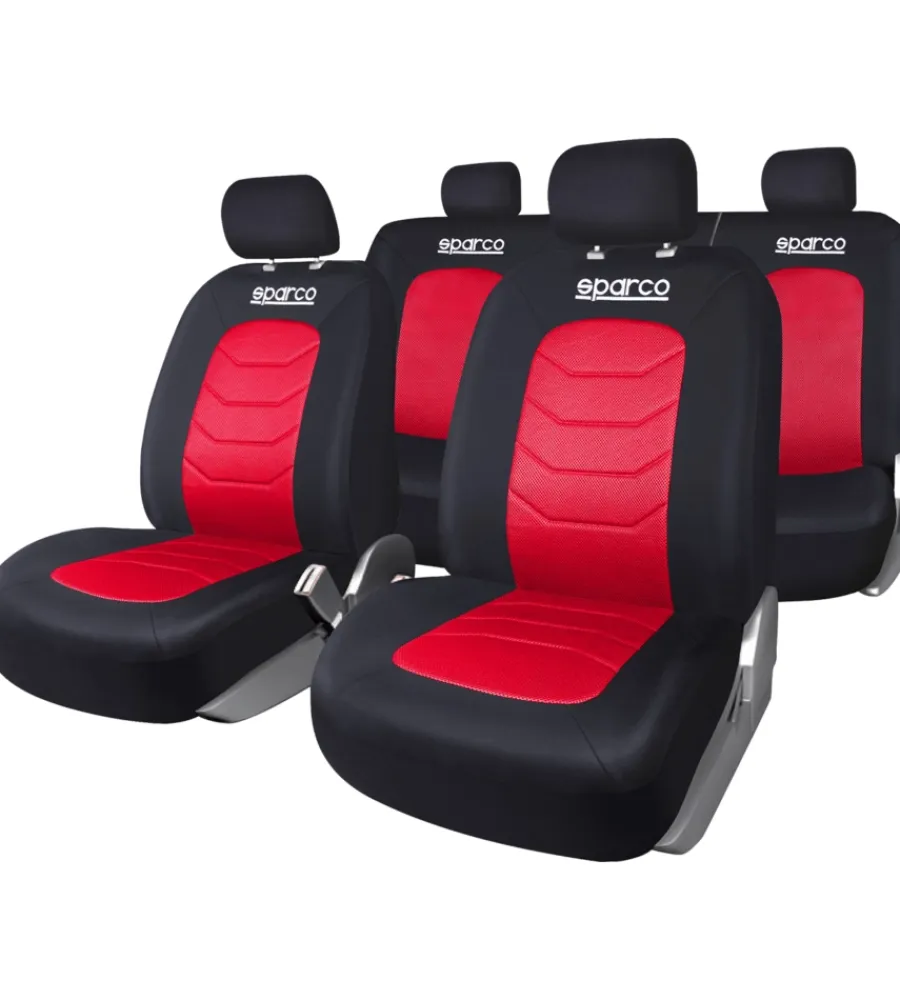 Sparco Auto Interno|Set coprisedili universali auto completo "spc1019" nero/rosso a righe