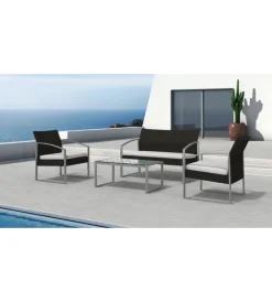 Mobili Da Giardino E Accessori- Set da esterno essenza "alicante black washed" con 2 poltrone, 1 divano e un tavolo