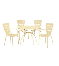 Mobili Da Giardino E Accessori|Set da esterno essenza "ginevra big" con 4 sedie e 1 tavolo in acciaio color crema