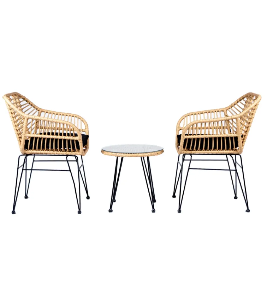 Mobili Da Giardino E Accessori-EuroGarden Set da esterno "miami" naturale 2 sedute e tavolino