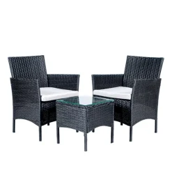 EuroGarden Mobili Da Giardino E Accessori|Set da esterno "lipsia" in rattan con cuscini grigio 2 sedute e tavolino