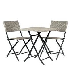 Mobili Da Giardino E Accessori-EuroGarden Set da esterno pieghevole "chicago" in acciaio e pe rattan grigio 2 sedute e tavolino