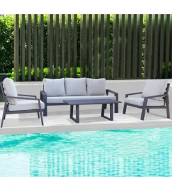 Mobili Da Giardino E Accessori|Set da giardino elica garden "santa cruz" in alluminio antracite 5 sedute e un tavolino
