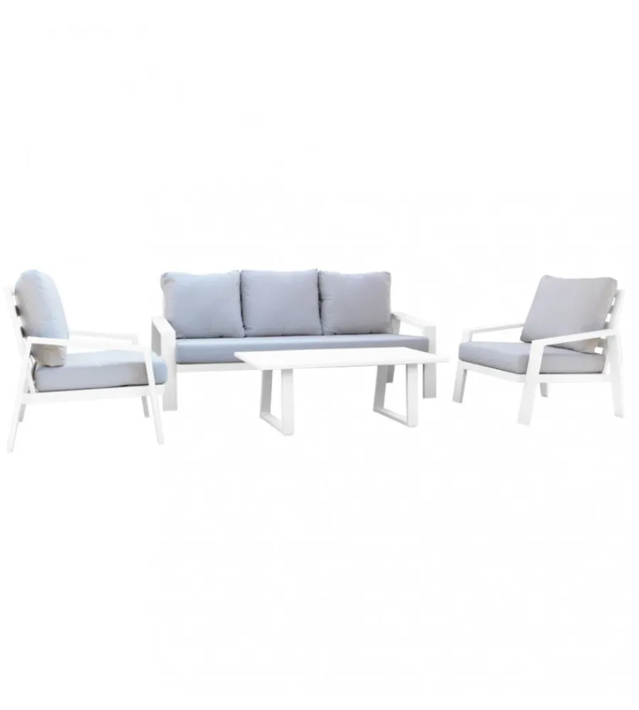 Mobili Da Giardino E Accessori- Set da giardino elica garden "santa cruz" in alluminio bianco 5 sedute e un tavolino