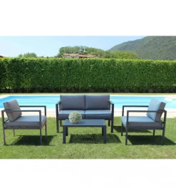 Set da giardino elica garden "avana" in alluminio antracite con 2 poltrone, un divano e un tavolino Mobili Da Giardino E Accessori