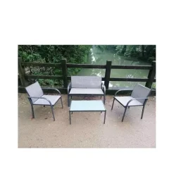 Best Set da giardino essenza "ankara" in acciaio nero 4 poltrone 1 divano 1 tavolo Mobili Da Giardino E Accessori