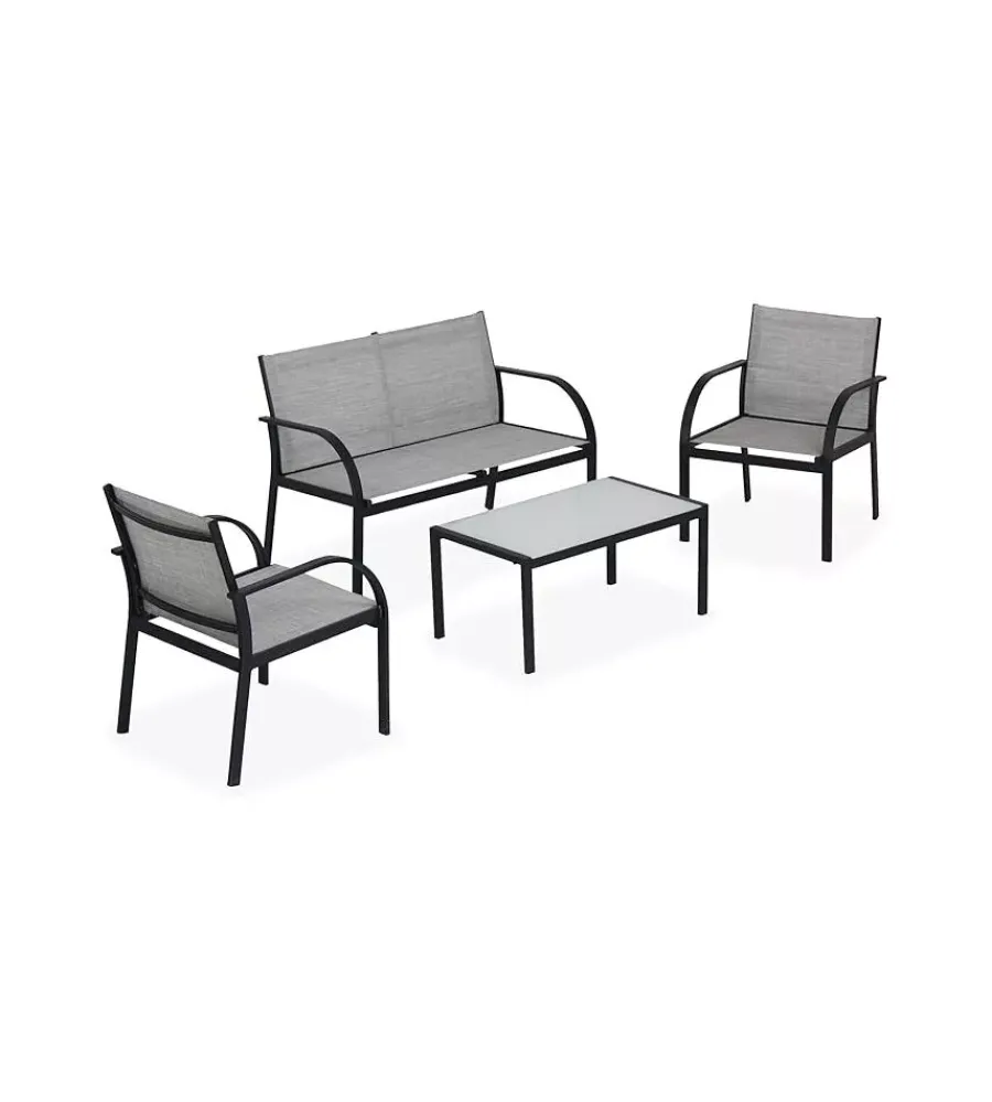 Best Set da giardino essenza "ankara" in acciaio nero 4 poltrone 1 divano 1 tavolo Mobili Da Giardino E Accessori