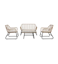 Mobili Da Giardino E Accessori- Set da giardino essenza "cebu" in acciaio nero 2 poltrone 1 divano 1 tavolo