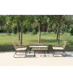 Mobili Da Giardino E Accessori- Set da giardino essenza "cebu" in acciaio nero 2 poltrone 1 divano 1 tavolo
