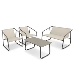 Mobili Da Giardino E Accessori- Set da giardino essenza "nizza" in acciaio marrone 2 poltrone 1 divano 1 tavolo