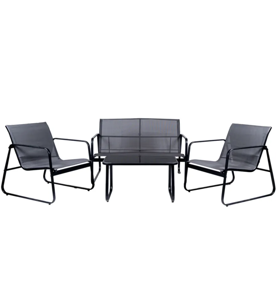 Mobili Da Giardino E Accessori-EuroGarden Set da giardino in acciaio e textilene grigio 4 sedute e tavolino