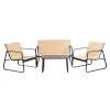 New Set da giardino "magnolia" in acciaio e textilene beige 4 sedute e tavolino Mobili Da Giardino E Accessori