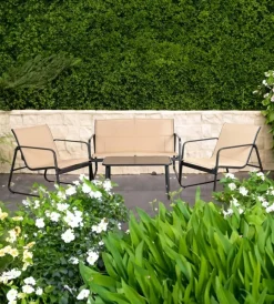 New Set da giardino "magnolia" in acciaio e textilene beige 4 sedute e tavolino Mobili Da Giardino E Accessori