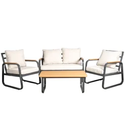 EuroGarden Mobili Da Giardino E Accessori|Set da giardino "anturium" in alluminio nero e cuscini ecrù 4 sedute